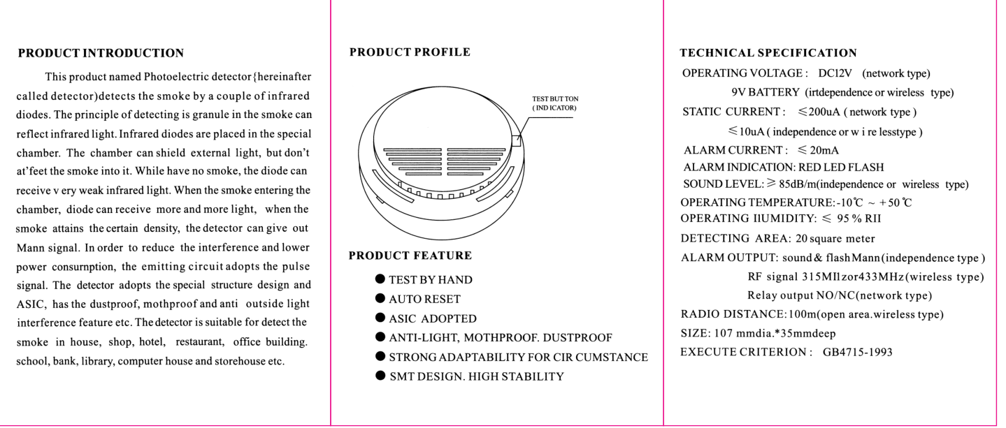 Vital Smoke Detector Owner's Manual page 1
